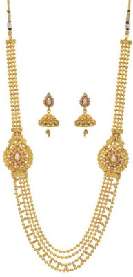 24% OFF on Pearls Cart Antique Stone Studded 5 Line Peacock Theme Alloy Jewel Set White, Gold