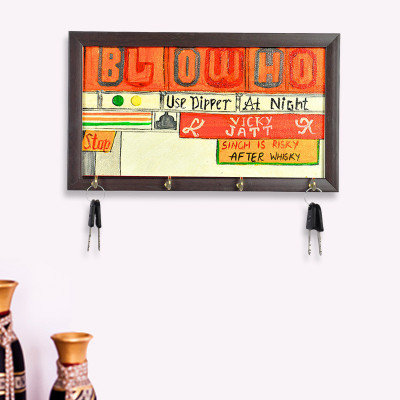 49% OFF on ExclusiveLane Blow Horn Canvas Handpainted Truck Wooden Key Holder