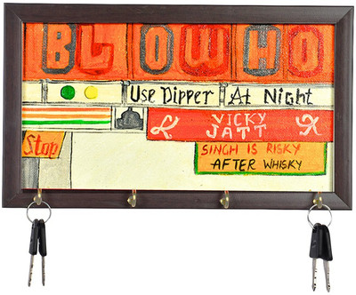 49% OFF on ExclusiveLane Blow Horn Canvas Handpainted Truck Wooden Key Holder