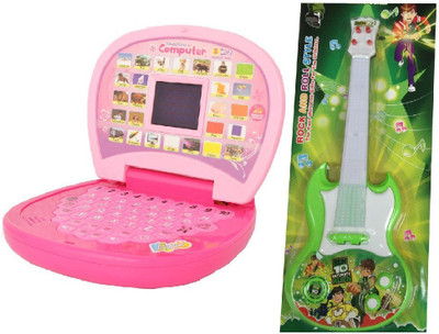 New Pinch Combo Of Kids English Mini Laptop With Small Screen & Musical Guitar Fetching Light And Sound (Multicolor)