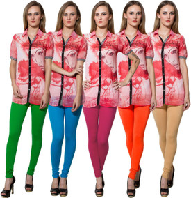Both11 Women's Green, Light Blue, Pink, Orange Leggings Pack Of 5