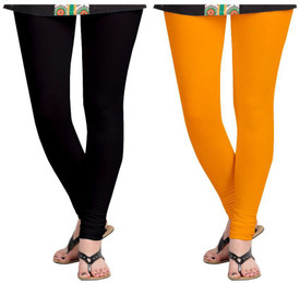 Roshni Creations Girl's, Women's Black, Orange Leggings Pack Of 2