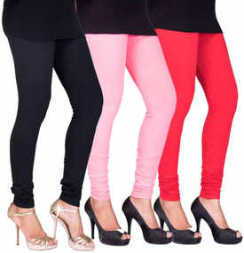 Fashion Flow+ Women's Black, Orange, Red Leggings Pack Of 3