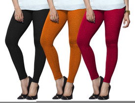 Lux Lyra Women's Black, Orange, Pink Leggings Pack Of 3
