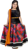 K&U Graphic Print Girl's Lehenga, Choli and Dupatta Set