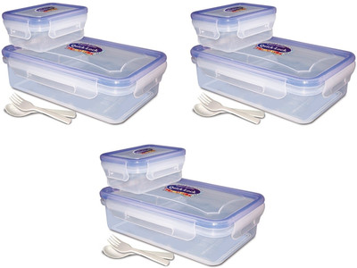 EGizmos Quick Lock Polypropylene (Pack Of 3) 850ML Rectangle Shape 3 Containers Lunch Box (850 Ml)