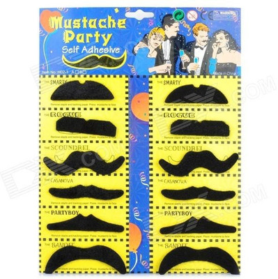 Funcart Stick On Party Moustache Party Mask (Black, Pack Of 12)