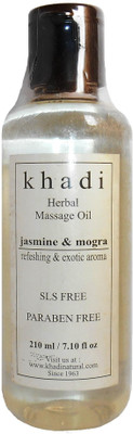 Khadi Herbal Jasmine & Mogra Massage Oil (Refreshing & Exotic Aroma) - SLS & Paraben Free - 210 Ml