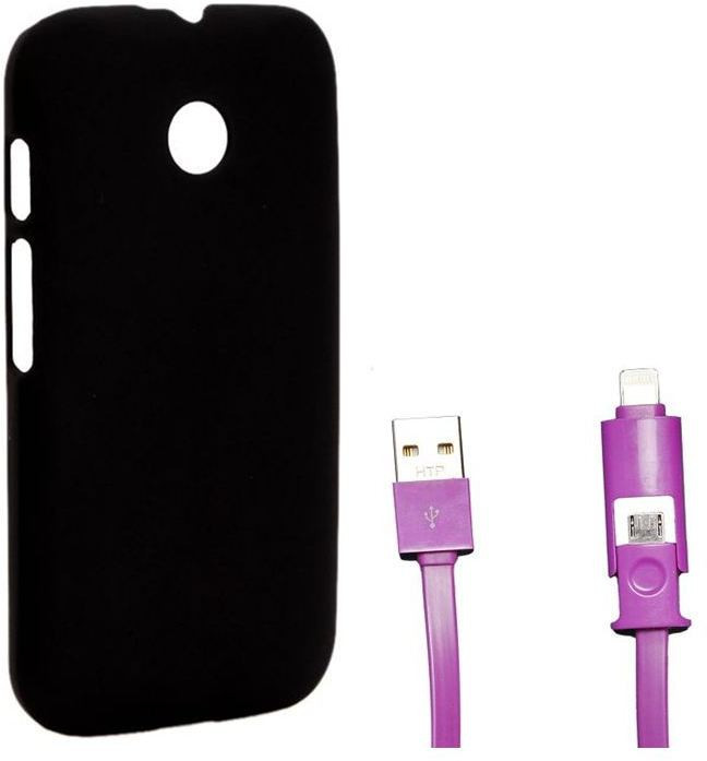 Chevron Premium Back Cover Case with 2 In 1 Data Cable (Micro USB & Lighting) for Moto E (2nd Gen) 4G (Black) Combo Set
Chevron Premium Back Cover Case with 2 In 1 Data Cable (Micro USB & Lighting) for Moto E (2nd Gen) 4G (Black) Combo Set
