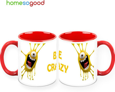 37% OFF on HomeSoGood Be Crazy QTY 2 Ceramic Mug 325 ml, Pack of 2