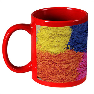 56% OFF on AMY Seven Color Gulal Of Holi Red Ceramic Mug 325 ml