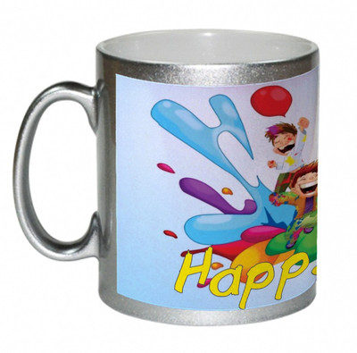 55% OFF on AMY Cartoon Cute Kids Playing Holi Ceramic Mug 325 ml