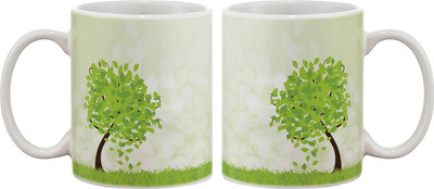 15% OFF on Artifa Green Leaves Falling Porcelain, Ceramic Mug 350 ml