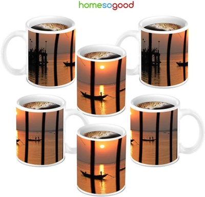 49% OFF on HomeSoGood Amazing Sunset 6 Mugs Ceramic Mug 280 ml, Pack of 6