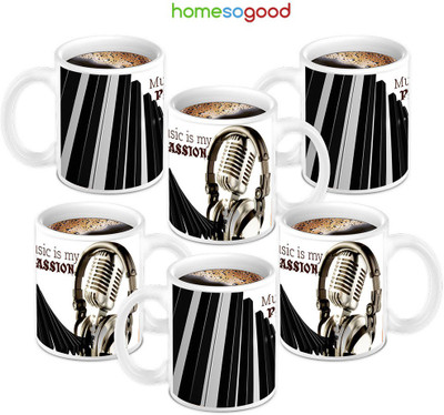 49% OFF on HomeSoGood Awesome And Latest Music Passion Ceramic Mug 280 ml, Pack of 6
