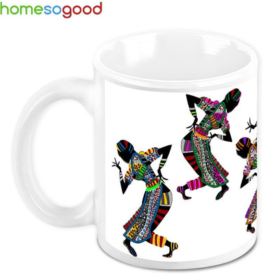 HomeSoGood Lovely Folk Dance Ceramic Mug 325 ml HomeSoGood Lovely Folk Dance Ceramic Mug 325 ml