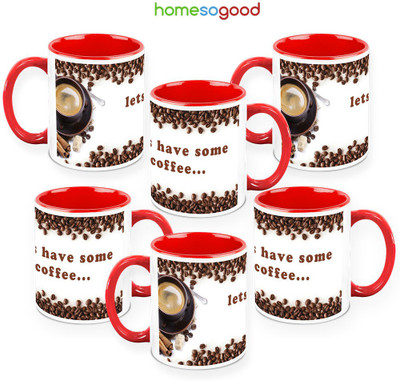 41% OFF on HomeSoGood Let's Have Some Coffee QTY 6 Ceramic Mug 325 ml, Pack of 6