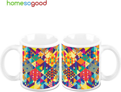 45% OFF on HomeSoGood Random Symbols Ceramic Mug 325 ml, Pack of 2
