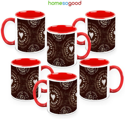 41% OFF on HomeSoGood Coffee With Heart QTY 6 Ceramic Mug 325 ml, Pack of 6