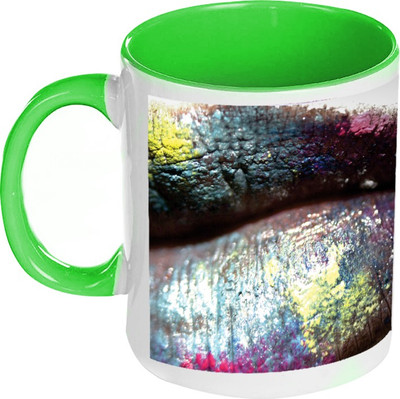 58% OFF on AMY Glitter Pretty Lips Inside Green Coffee Ceramic Mug 325 ml