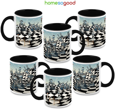 41% OFF on HomeSoGood Coffee With Chess Master Ceramic Mug 325 ml, Pack of 6