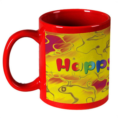 56% OFF on AMY Rainbow Happy Holi Message Red Ceramic Mug 325 ml