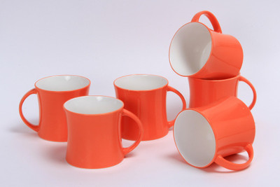 Clay Craft Diamond-Orange-318 Bone China Mug 170 ml, Pack of 6