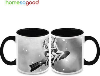 HomeSoGood Models On A Ride Ceramic Mug 325 ml, Pack of 2 HomeSoGood Models On A Ride Ceramic Mug 325 ml, Pack of 2