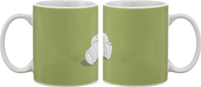 15% OFF on Artifa Camera In Green Background Porcelain, Ceramic Mug 350 ml