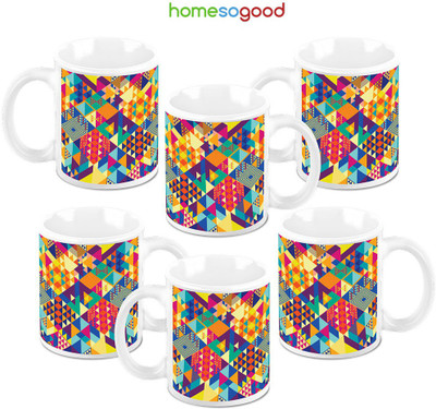 49% OFF on HomeSoGood Random Symbols Ceramic Mug 325 ml, Pack of 6