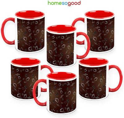 41% OFF on HomeSoGood Lovely Hot Coffee QTY 6 Ceramic Mug 325 ml, Pack of 6