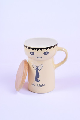 70% OFF on Enfin Homes Yellow Mr Right Bone China Mug 0.4 l, Pack of 2