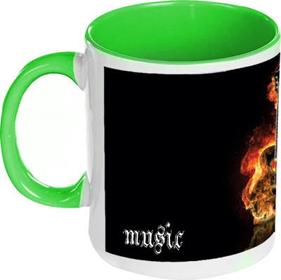 58% OFF on AMY Guitar On Fire Flames Inside Green Coffee Ceramic Mug 325 ml