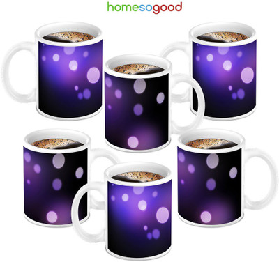 49% OFF on HomeSoGood Cute Purple Design on Coffee Ceramic Mug 280 ml, Pack of 6