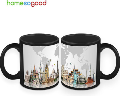 37% OFF on HomeSoGood Must Go Destinations Coffee Ceramic Mug 280 ml, Pack of 2