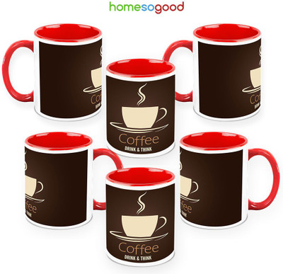 41% OFF on HomeSoGood Drink & Think Coffee QTY 6 Ceramic Mug 325 ml, Pack of 6