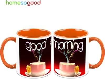 37% OFF on HomeSoGood Colorful Vaporous Of Coffee QTY 2 Ceramic Mug 325 ml, Pack of 2