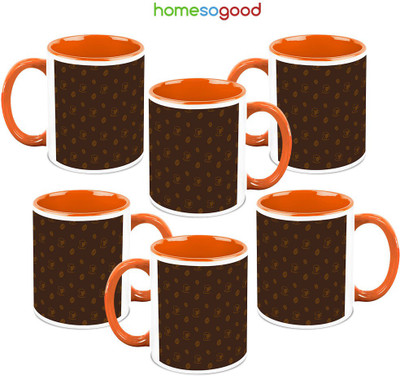 41% OFF on HomeSoGood Coffee Wall Painting QTY 6 Ceramic Mug 325 ml, Pack of 6