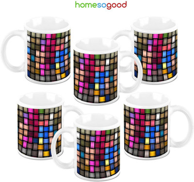 49% OFF on HomeSoGood Colorful Weaving Ceramic Mug 325 ml, Pack of 6