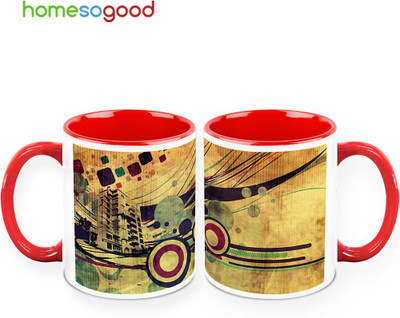 37% OFF on HomeSoGood Heritage On The Roadside Pack Of 2 Ceramic Mug 325 ml, Pack of 2
