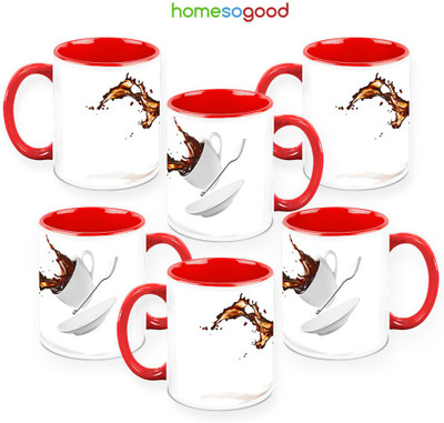 41% OFF on HomeSoGood Split Coffee QTY 6 Ceramic Mug 325 ml, Pack of 6