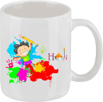 28% OFF on Ellicon C64 Kid Playing Holi Coffee Ceramic Mug 325 ml
