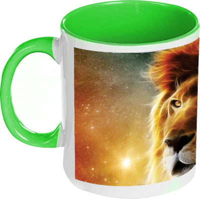 58% OFF on AMY Lion Face Big Inside Green Coffee Ceramic Mug 325 ml