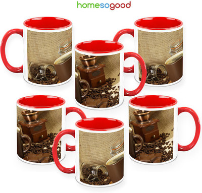 41% OFF on HomeSoGood Marvelous Chocolate Coffee Pack Of 6 Ceramic Mug 325 ml, Pack of 6