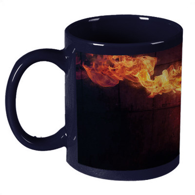Amy Beauty Girl Fire Flame Dark Blue Ceramic Mug 330 ml