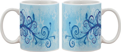 15% OFF on Artifa Blue Floral Design Porcelain, Ceramic Mug 350 ml