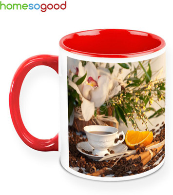 33% OFF on HomeSoGood A Herbal Start To The Morning Ceramic Mug 325 ml