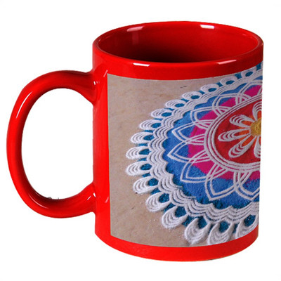 56% OFF on AMY Beautiful Big Flower Rangoli Red Ceramic Mug 325 ml