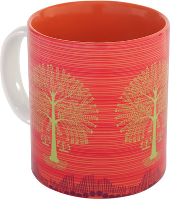 The Elephant Company Tree Warli Orange Ceramic Ceramic Mug 180 ml The Elephant Company Tree Warli Orange Ceramic Ceramic Mug 180 ml