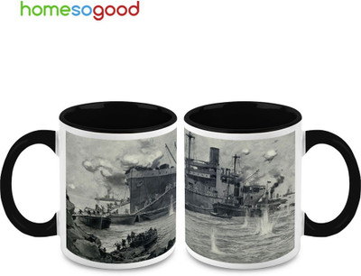 37% OFF on HomeSoGood World War I Ceramic Mug 325 ml, Pack of 2